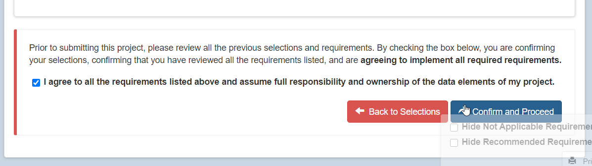 This is a sub menu that confirms the owner's acknowledgement of the plan's requirements.