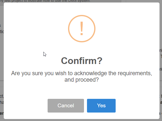 This is a confirmation screen with the buttons yes and cancel.