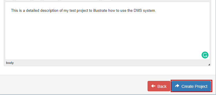 The create project button highlighted.