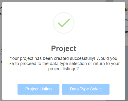 This is the project affirmation screen after creating a project.