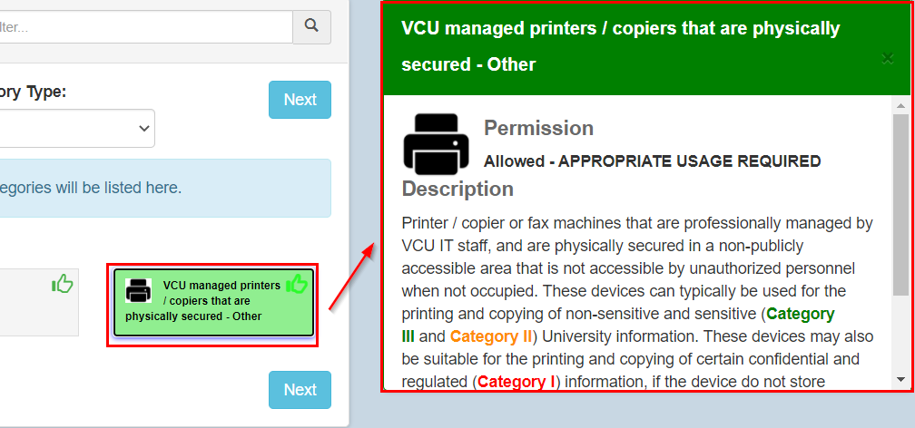 A detailed menu of the service printer.